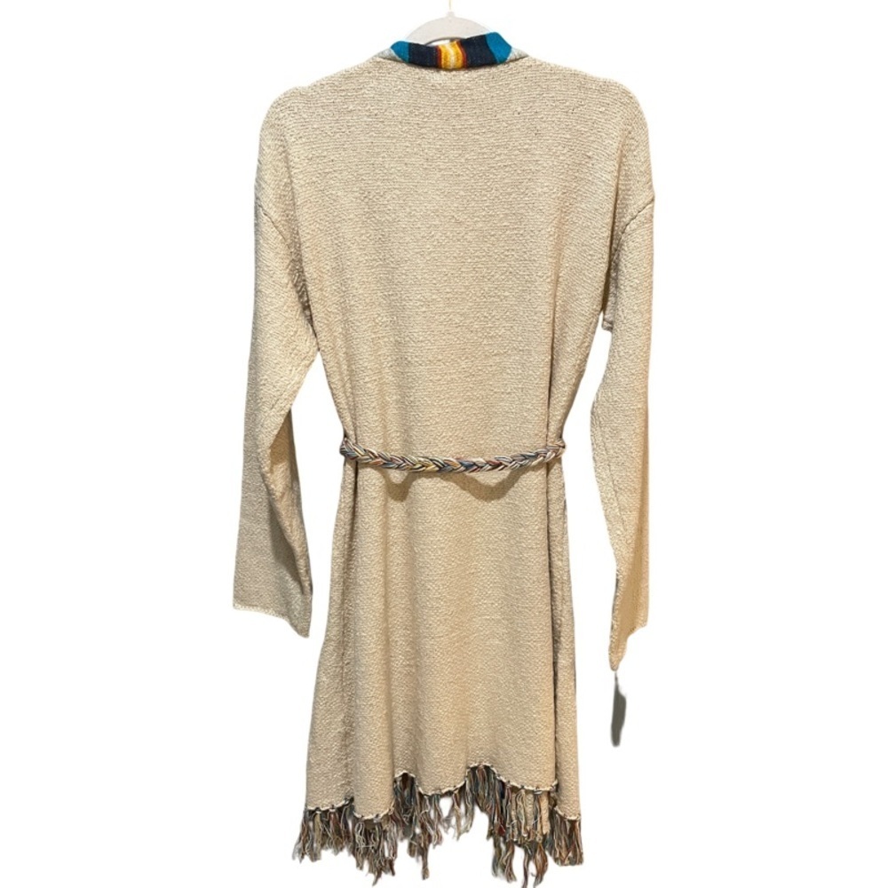 Faherty Cardigan Size Medium Large Aztec Tie Fringe Ivory Sweater - Picture 5 of 10